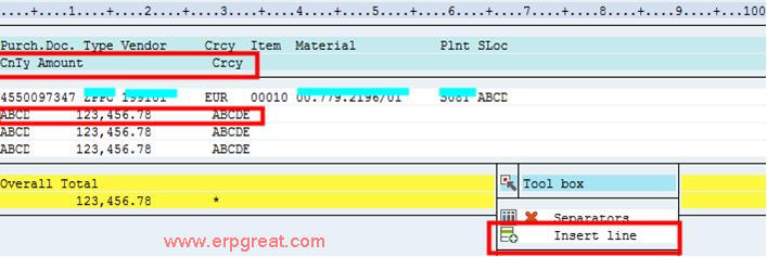 Place the KONV data on a separate lines