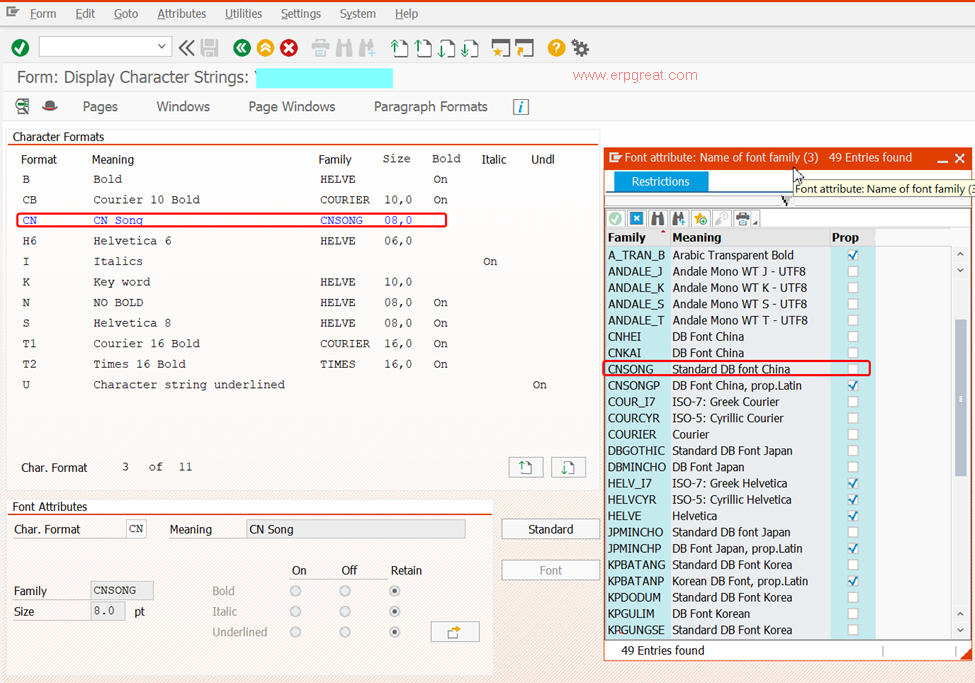 SAP Fonts Printing Example Chinese Fonts
