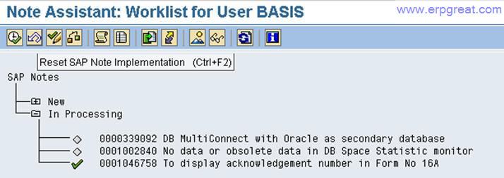 Reset SAP Note Implementation