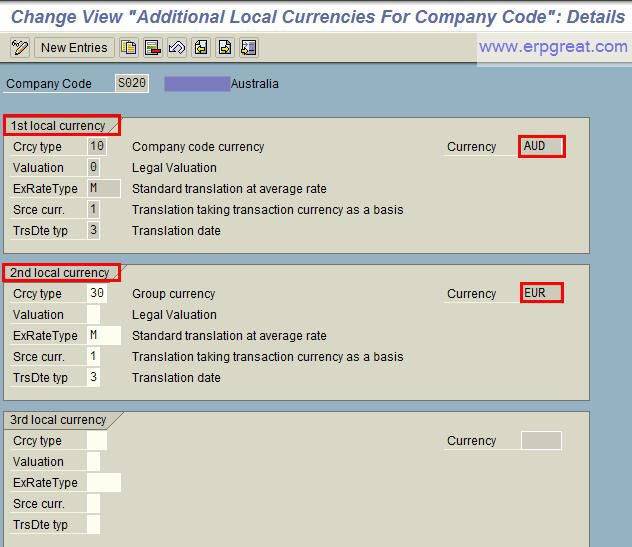 Additional Local Currencies for Company Code