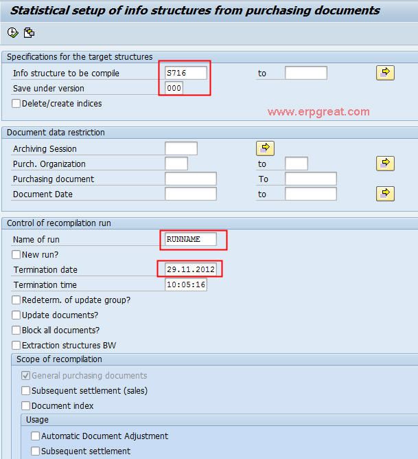 Statistical setup of info structures from purchase documents