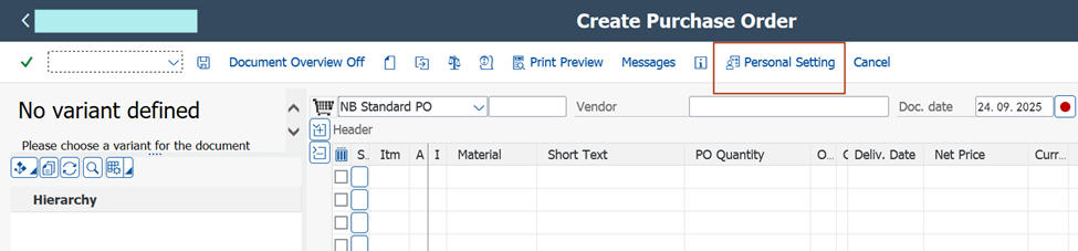 ME21N Document Overview Default