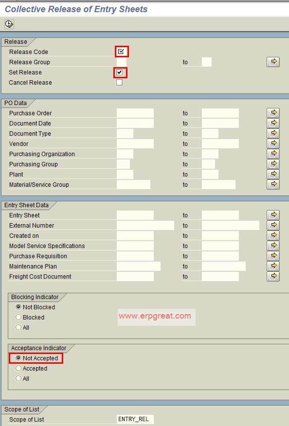 Collective Release of Entry Sheets - ML85