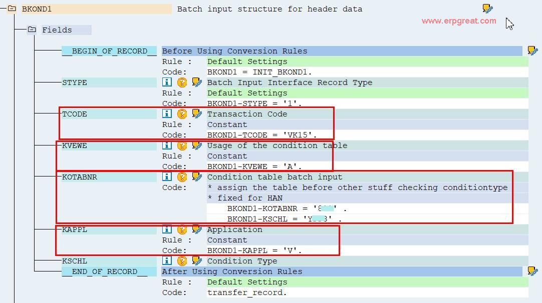 BKOND1 - Batch input structure for header data