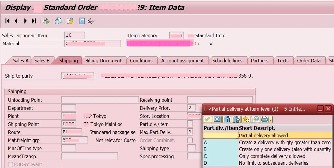 Standard Order Item Partial Delivery