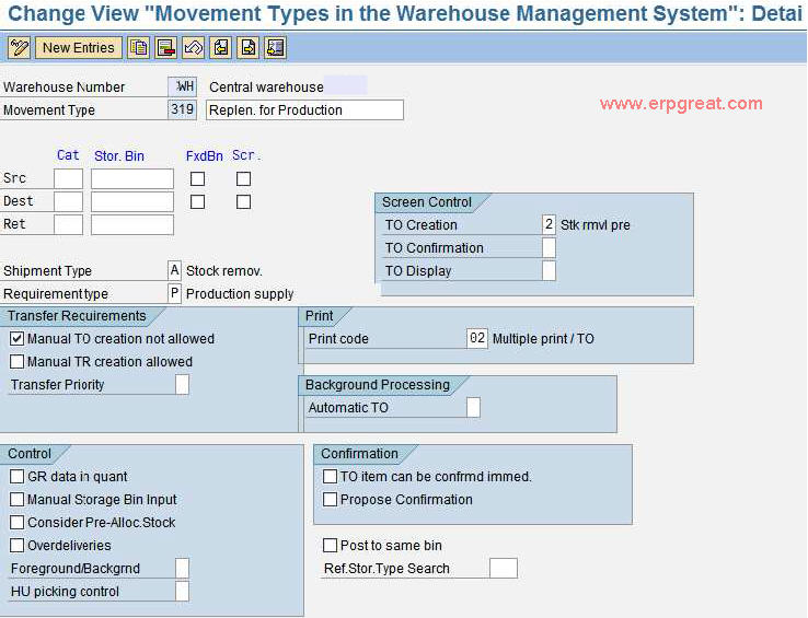 Movement Types in the Warehouse Management System